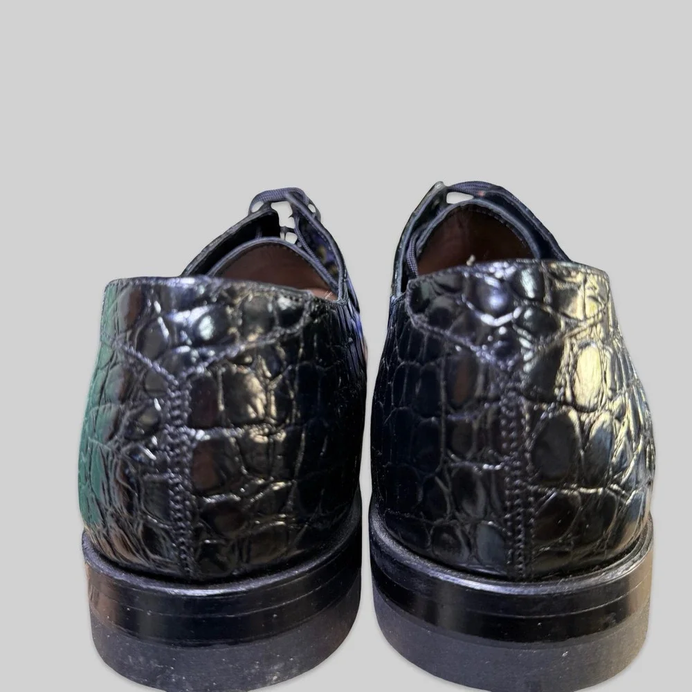 Stacy Adams Oxford Shoes Mens Size 9 D Black Excellent Croc Embossed Cap Toe